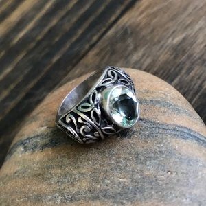 CELTIC KNOT GREEN AMETHYST PRASIOLITE SILVER RING